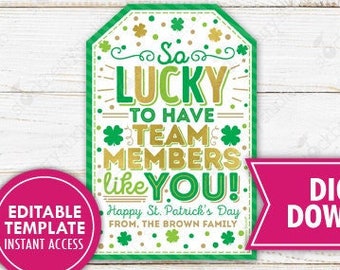 St Patrick's Day Gift Tag Printable Team Member Staff Appreciation St Patricks Day Coworker Volunteer Thank You Label Editable Template