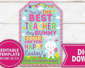 Easter Teacher Gift Tag Printable Teacher Appreciation Happy Easter Spring Thank You Tags School PTO PTA Editable Template