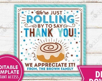 Cinnamon Roll Gift Tag Staff Appreciation Teacher Gift Employee Nurse Bakery Cinnamon Roll Thank You Tag Printable Editable Template