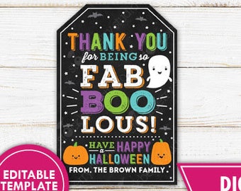 Halloween Gift Tag Halloween Appreciation Tag Fab Boo Lous Teacher Tag Halloween Favor Tag Halloween Tags Thank You Tag Printable Download