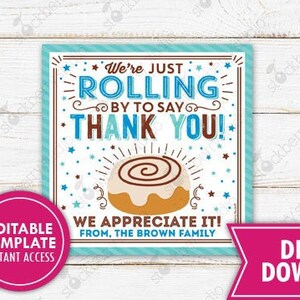 Cinnamon Roll Gift Tag Staff Appreciation Teacher Gift Employee Nurse Bakery Cinnamon Roll Thank You Tag Printable Editable Template