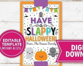 Halloween Slap Bracelet Card Printable Slappy Halloween Gift Tag Preschool Class Kids Classroom Halloween Non Candy Tags Editable