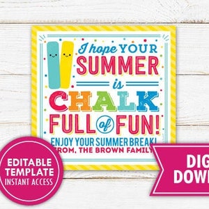 Summer Chalk Gift Tag Printable End of School Student Thank You Tag Last Day of School Teacher Appreciation School PTO PTA Download Template