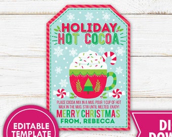 Christmas Hot Cocoa Tag Christmas Gift Tags Printable Christmas Hot Chocolate Gift Tag Hot Cocoa Label Holiday Teacher Gift Tag Editable