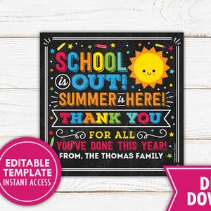 Teacher Thank You Tag Printable School is Out Summer is Here Teacher ...