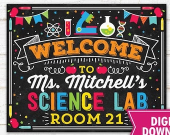 Science Teacher Class Door Sign Science Lab Welcome Sign Chemistry Classroom Sign School Door Hanger Printable Personalized