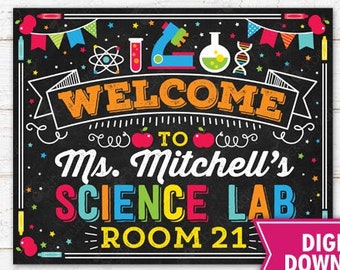 Science Teacher Class Türschild Science Lab Willkommensschild Chemie Klassenzimmer Schild Schule Türaufhänger Druckbar personalisiert