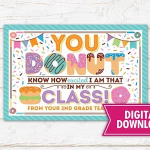 Donut Teacher Postcard for Students Class Hello from Teacher Welcome Back to School Teacher Note Printable Editable Template