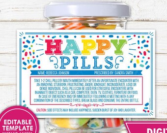 Happy Pill Label - Etsy