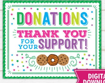 Cookie Booth Donations Sign Donate Cookies Sign Printable Cookies for Sale Sign Scout Fundraiser Sign Cookie Booth Decor Instant Download