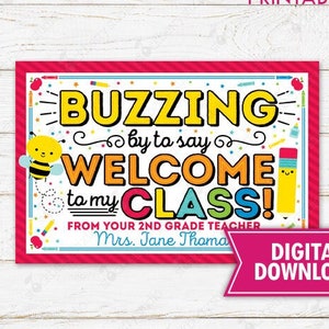 Bee Teacher Postcard for Students Buzzing By Welcome Note Hello from Teacher Back to School Printable Editable Template