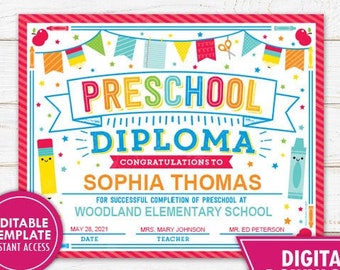 Preschool Diploma Etsy