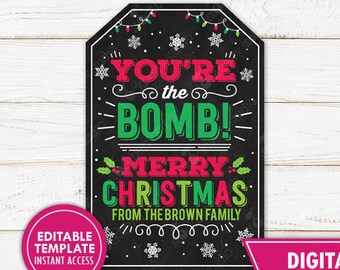 You're the Bomb Christmas Gift Tags Printable Secret Santa | Etsy