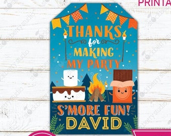 S'mores Birthday Gift Tag Printable S'more Thank You Bonfire Tag Backyard Camping Smore Fun Campfire Party Instant Download Editable