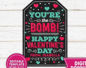 You're The Bomb Valentine Gift Tags Printable Valentine's Day Gift Tags for Bath Bomb Staff Teacher Volunteer Soap Gift Instant Download