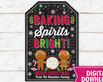 Christmas Gift Tags Baking Spirits Bright Bakery Holiday Treat Label Cake Candy Cookie Pie Secret Santa Teacher Staff Editable Template