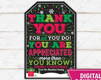 Christmas Thank You Gift Tag Printable Staff Nurse Staff Teacher Appreciation Editable Volunteer Coworker Boss Thank You for all You Do