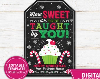 Christmas Teacher Thank You Tags Printable Christmas Favor Tags Holiday Labels Teacher Christmas Gift Tags Cookie Candy Treat Tags Editable