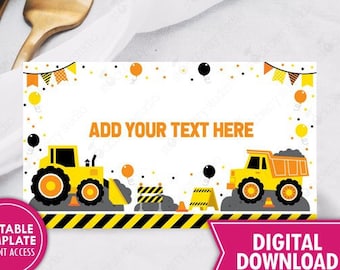 Construction Birthday Food Labels Printable Dump Truck Digger Excavator Dump Truck Party Buffet Tent Card Instant Download Editable