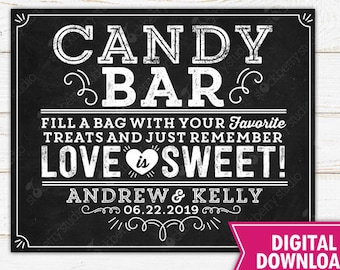 Candy Bar Sign Wedding Love is Sweet Sign Personalised Wedding Candy Buffet Wedding Treat Sign Printable Anniversary Party Sweet Table Sign