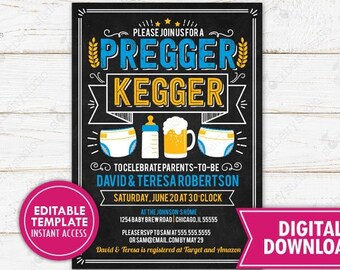 Pregger Kegger Baby Shower Invitation Boy Printable Man Dad Beer Couples Shower Baby Sprinkle Baby Keg Party Template Editable Printed