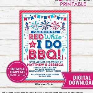 Red White and I Do Invitation 4th of July Bridal Shower Wedding Engagement Invite Fourth of July Couples Shower Fireworks Printable Editable