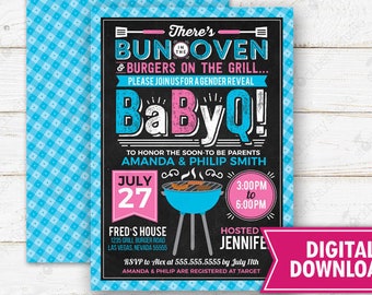 Gender Reveal Babyq Invitation BBQ Baby Shower Invite Barbeque Couples Baby Shower Bun in the Oven Baby Sprinkle Printable Template Editable