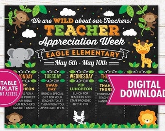 Jungle Safari Teacher Appreciation Week Itinerary Poster Zoo Teacher Appreciation Week Staff Appreciation Week Schedule Events Printable