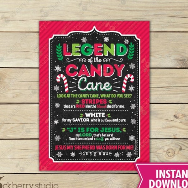 Legend of the Candy Cane Printable Digital Jesus Christmas Gift Tag Jesus is the Reason Tag Religious Gift Tags Candy Cane Gift Tags