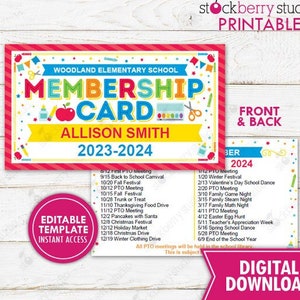 PTO PTA Membership Card Volunteer Form Handout Printable Yearly School Fundraiser Event Template Editable Instant Digital Download