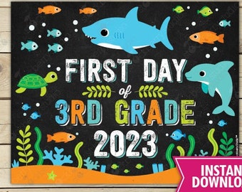 Shark First Day of 3rd Grade Sign Sea Ocean First Day of School Printable Fish Turtle Dolphin First Day of 3rd Grade Instant Download Boy