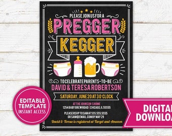 Pregger Kegger Baby Shower Invitation Girl Printable Man Dad Beer Couples Shower Baby Sprinkle Baby Keg Party Template Editable