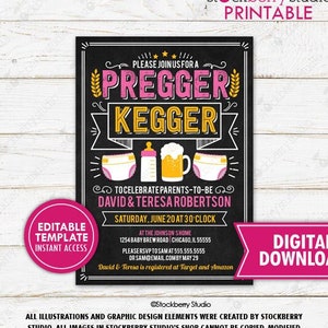 Pregger Kegger Baby Shower Invitation Girl Printable Man Dad Beer Couples Shower Baby Sprinkle Baby Keg Party Template Editable image 1
