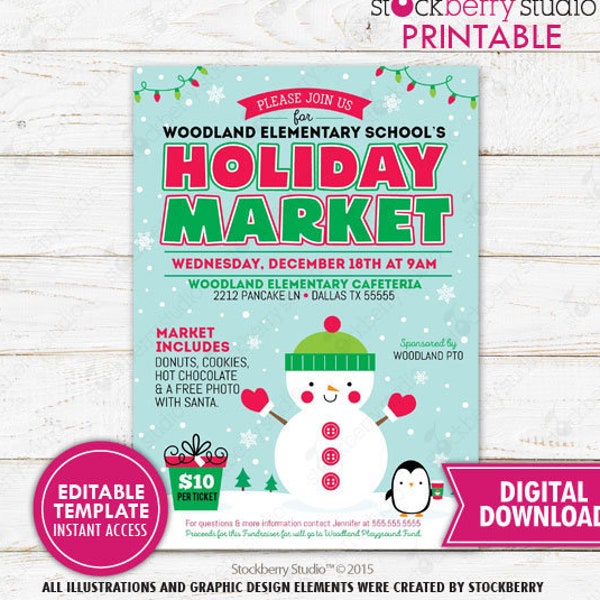 Holiday Market Flyer Printable Christmas Market Flyer Christmas Craft Show Holiday Event Invite Christmas Festival Flyer Download Editable