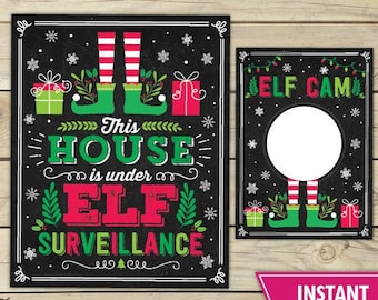 This House is Under Elf Surveillance Sign Elf Cam Printable Elf Ideas Props Holiday Printable Elf Christmas Sign Instant Download Digital