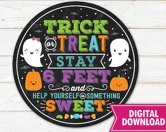 Halloween Social Distance Floor Decal Halloween Floor Sign Quarantine Social Distance Markers Trick or Treat Social Distancing Printable