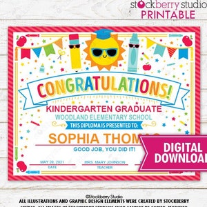 Abschluss-Diplom-Zertifikat druckbare Zukunft ist so hell Letzter Tag des Kindergartens Vorschule Prek Absolvent Jeder Grad Sofortiger Download