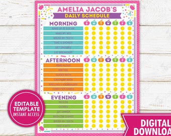 Kids Daily Schedule Girl Homeschool Schedule Kids Daily Calendar Daily Responsibility Weekly Chore Chart Printable Editable School Schedule