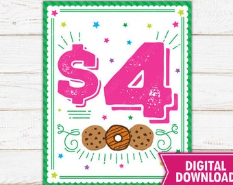 Cookie Booth Pricing Sign Price Sign Cookie Booth Sales Poster Cookie Booth Sign Scout Printable Bake Sale Fundraiser Sign Instant Download