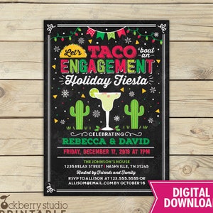 Fiesta Engagement Invitation Printable Holiday Taco Bout A Love Invite Margarita and Mistletoe Feliz Navidad Party Editable Template image 2