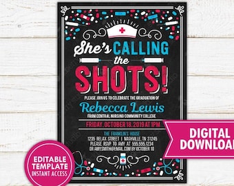 Nurse Graduation Invitation Printable Nurse Graduation Party RN Graduation Announcement Invite Nursing School Graduation Instant Download