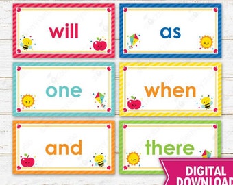 Sight Words Flashcards Kindergarten Homeschool Printable Pre Kindergarten Activity 1st Grade Reading Practice Flash Cards Instant Download