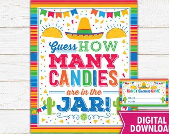 Guess How Many Candies are in the Jar Fiesta Baby Shower Game Sign Mexican Themed Guessing Game Fiesta Ideas Printable Instant Download