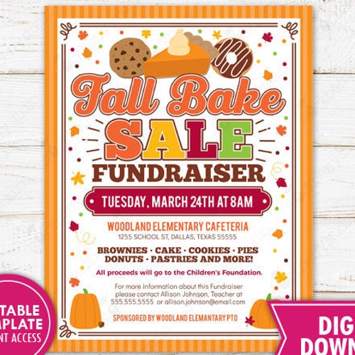 Bake Sale Flyer PTA PTO School Fundraiser Church Charity Event - Etsy