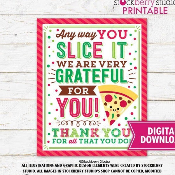 Pizza Thank You Sign Printable Teacher Appreciation Decorations Boss Coworker Employee Staff Nurse School PTO PTA Instant Download