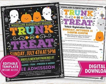 Trunk or Treat Flyer Form Invite Kids Halloween Party Invitation Event Festival Church School Community Printable Editable Digital