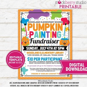 Pumpkin Painting Party Invitation Printable Halloween Fundraiser Flyer Fall Harvest Festival School PTO PTA Community Church Editable