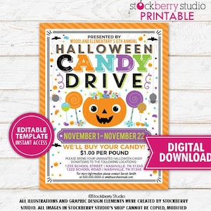 Halloween Candy Drive Flyer Buy Back Military Fundraiser Treats For Troops Church School Community Event Printable Editable Digital