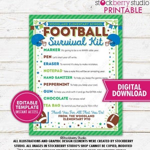 Football Survival Kit Printable Player Sports Team Gift Kids School ...