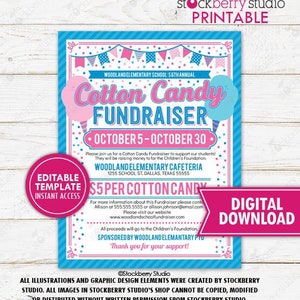 Cotton Candy Fundraiser Flyer Printable School PTO PTA Community Church ...